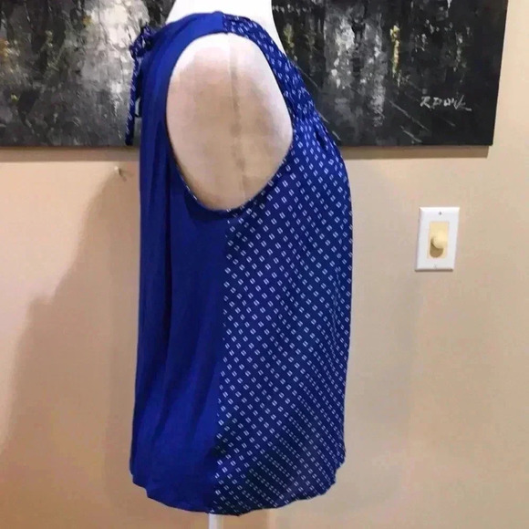 ELLE Royal Blue Pleated Neckline with Tie Back Sleeveless Mixed Media Top-M - Picture 4 of 4